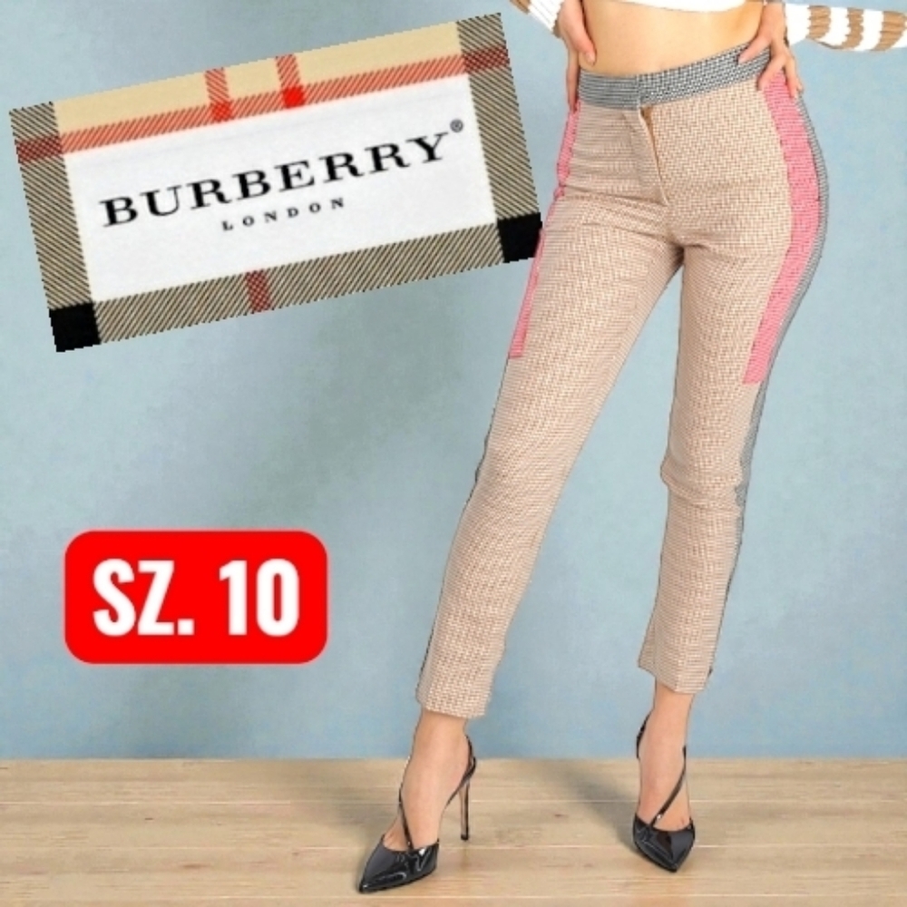 NWT BURBERRY Houndstooth Check Wool Tailored Trousers Sz.10